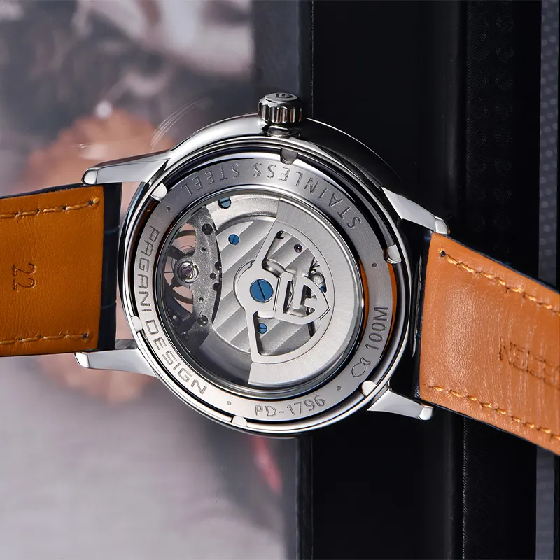 Pagani Design Blue Dial Tourbillon Leather Men's Watch- PD-1796